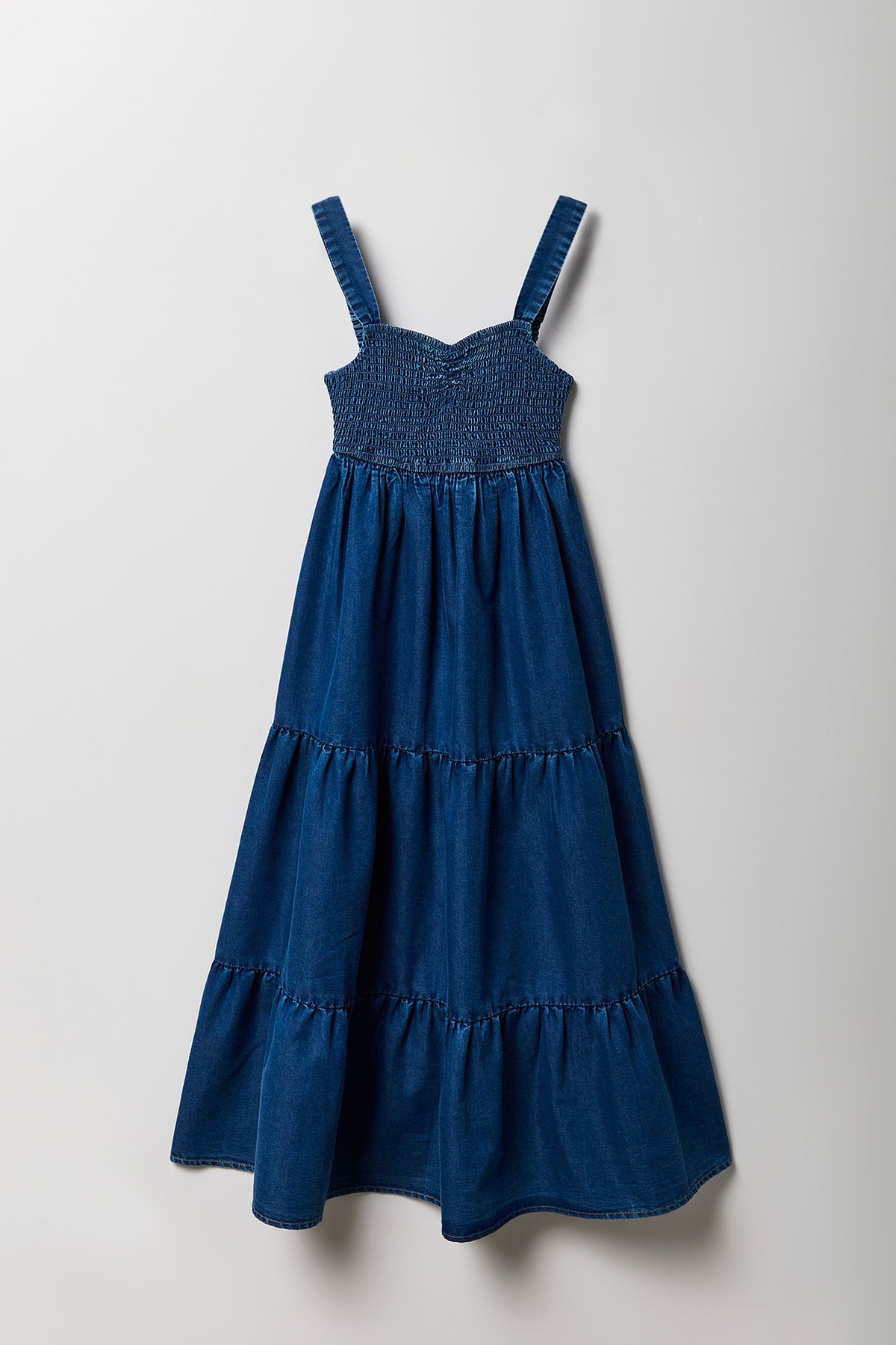 Girls Chambray Tiered Maxi Dress - Medium Blue
