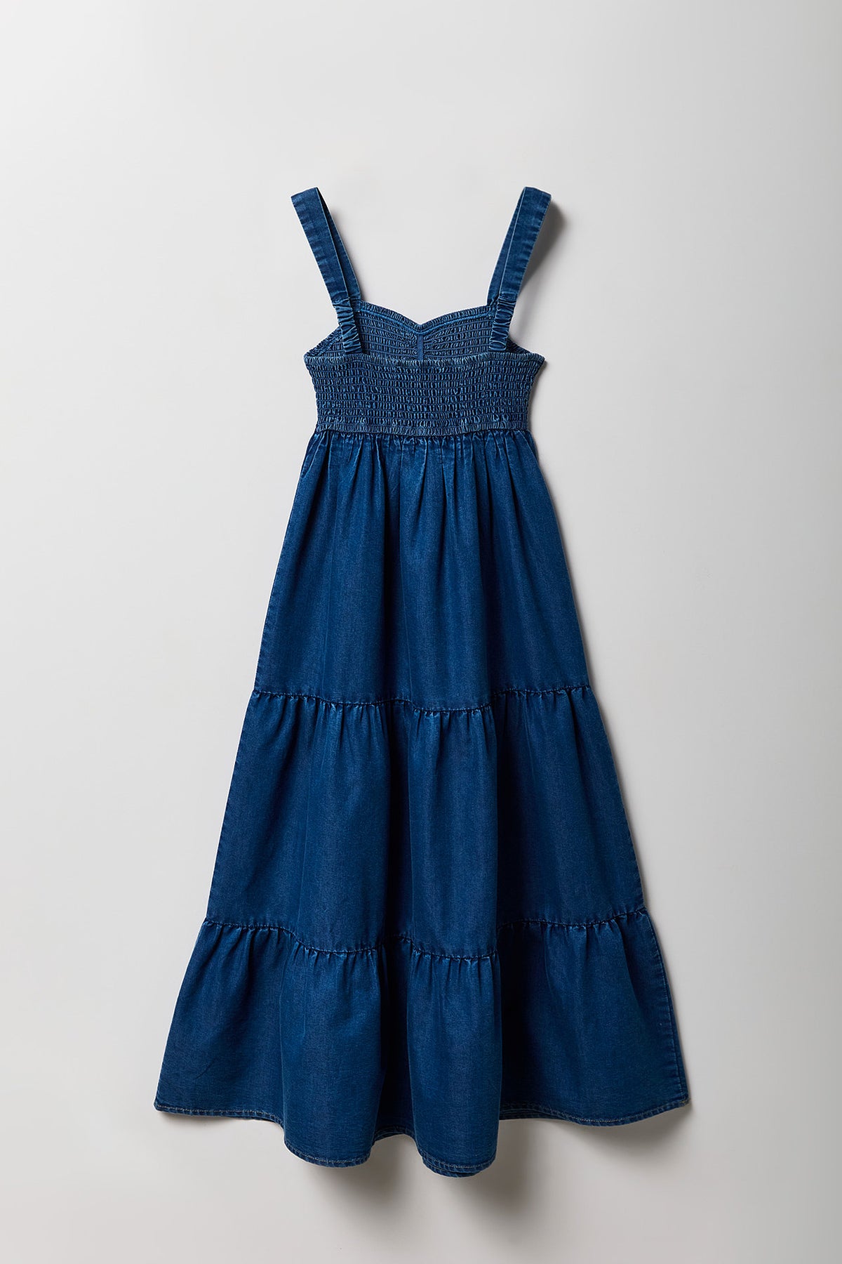 Alt View 2. Girls Chambray Tiered Maxi Dress - Medium Blue