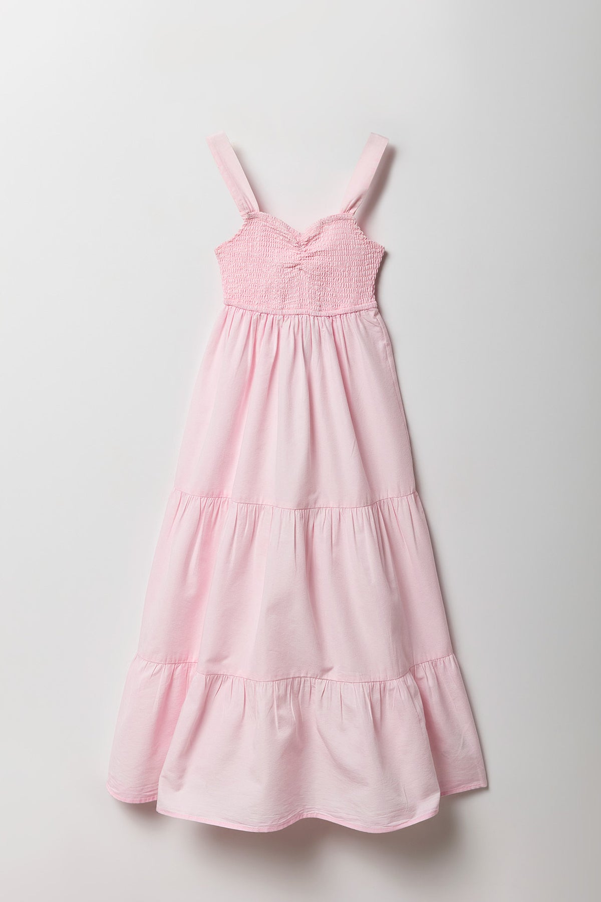 Girls Chambray Tiered Maxi Dress - Pink