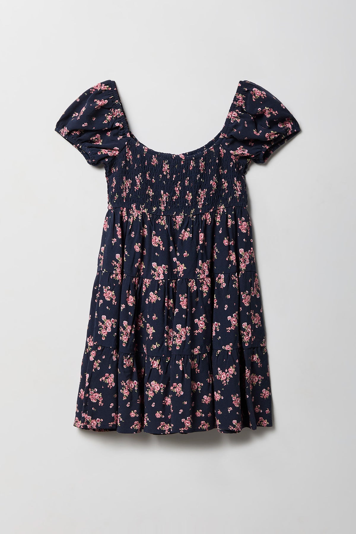 Vue alternative 2. Robe volantée smockée imprimée pour fille