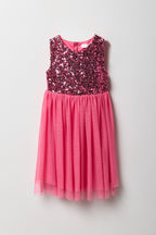 Robe à jupe virevoltante en tulle avec paillettes pour fille