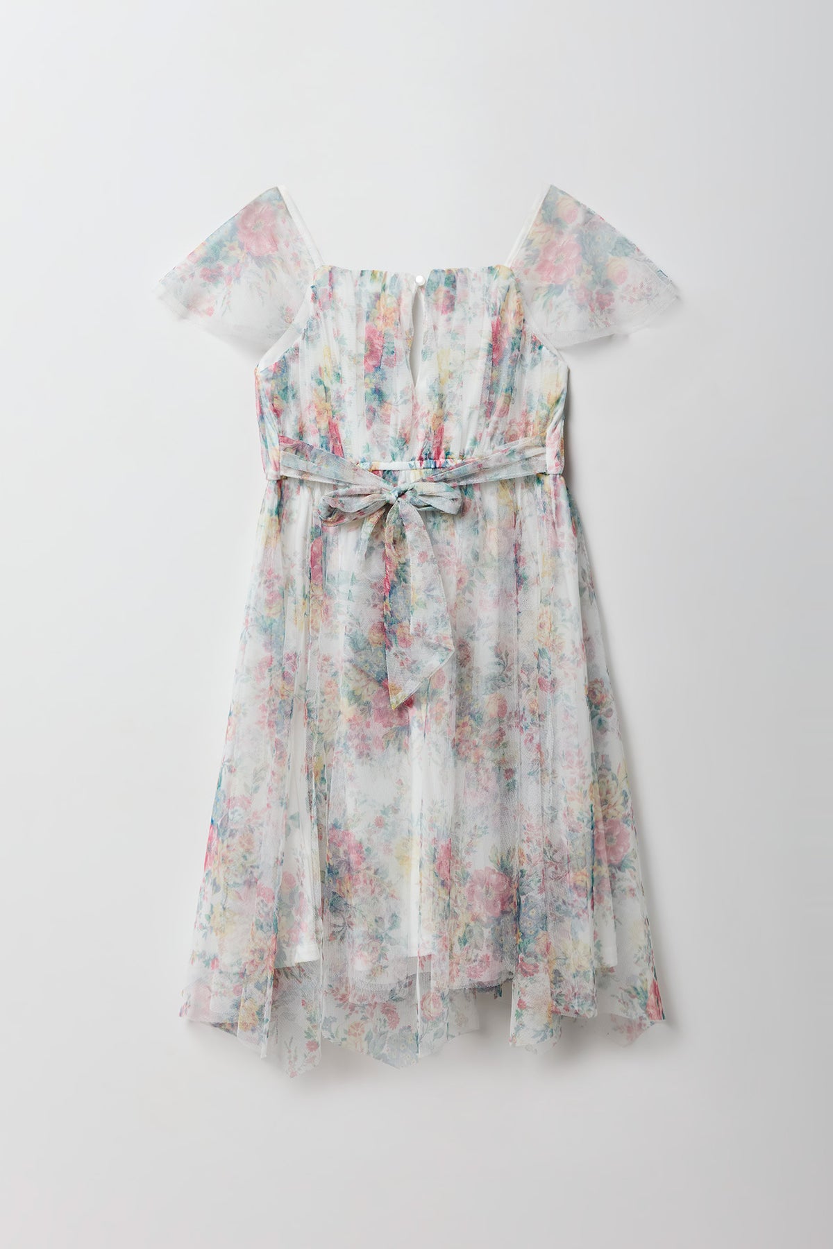 Alt View 2. Girls Tulle Ruffle Sleeve Dress - White