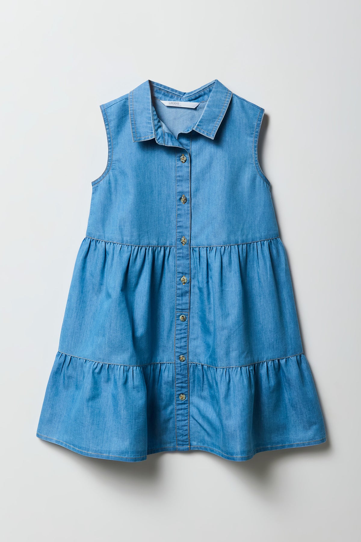 Robe boutonnée volantée en denim