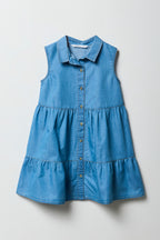 Robe boutonnée volantée en denim