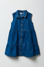 Robe boutonnée volantée en denim