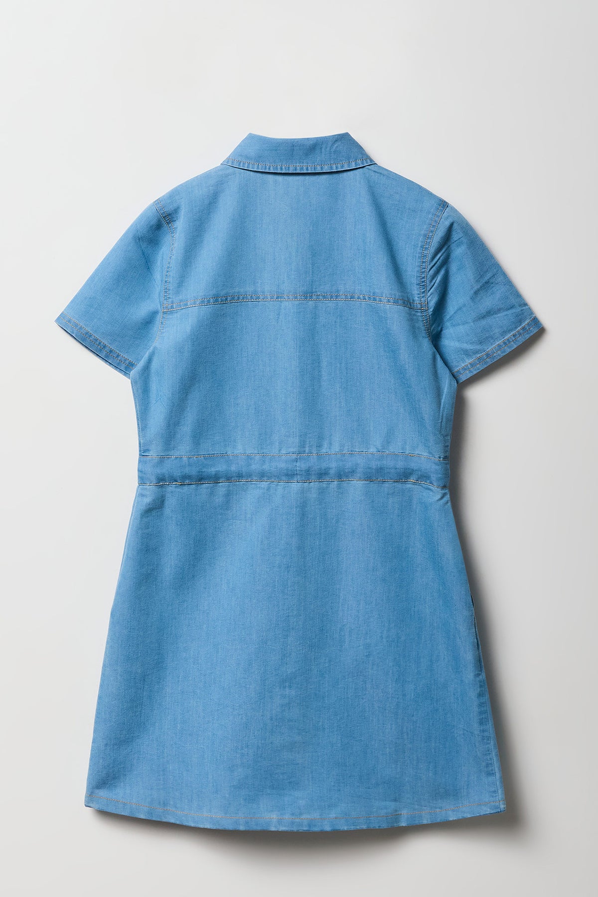 Alt View 2. Girls Chambray Button Front Dress - Light Denim Blue