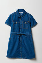 Girls Chambray Button Front Dress