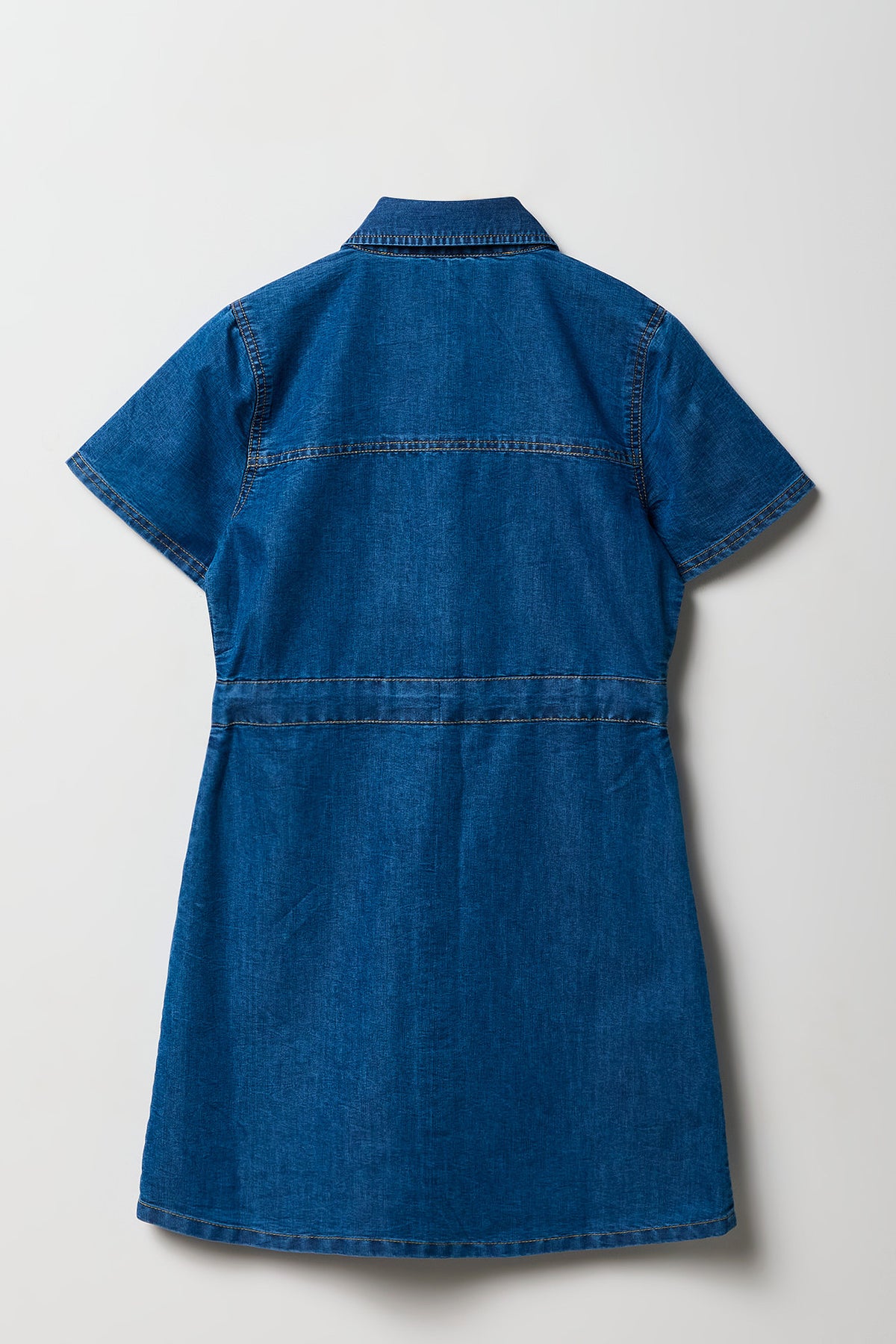 Alt View 2. Girls Chambray Button Front Dress - Medium Blue