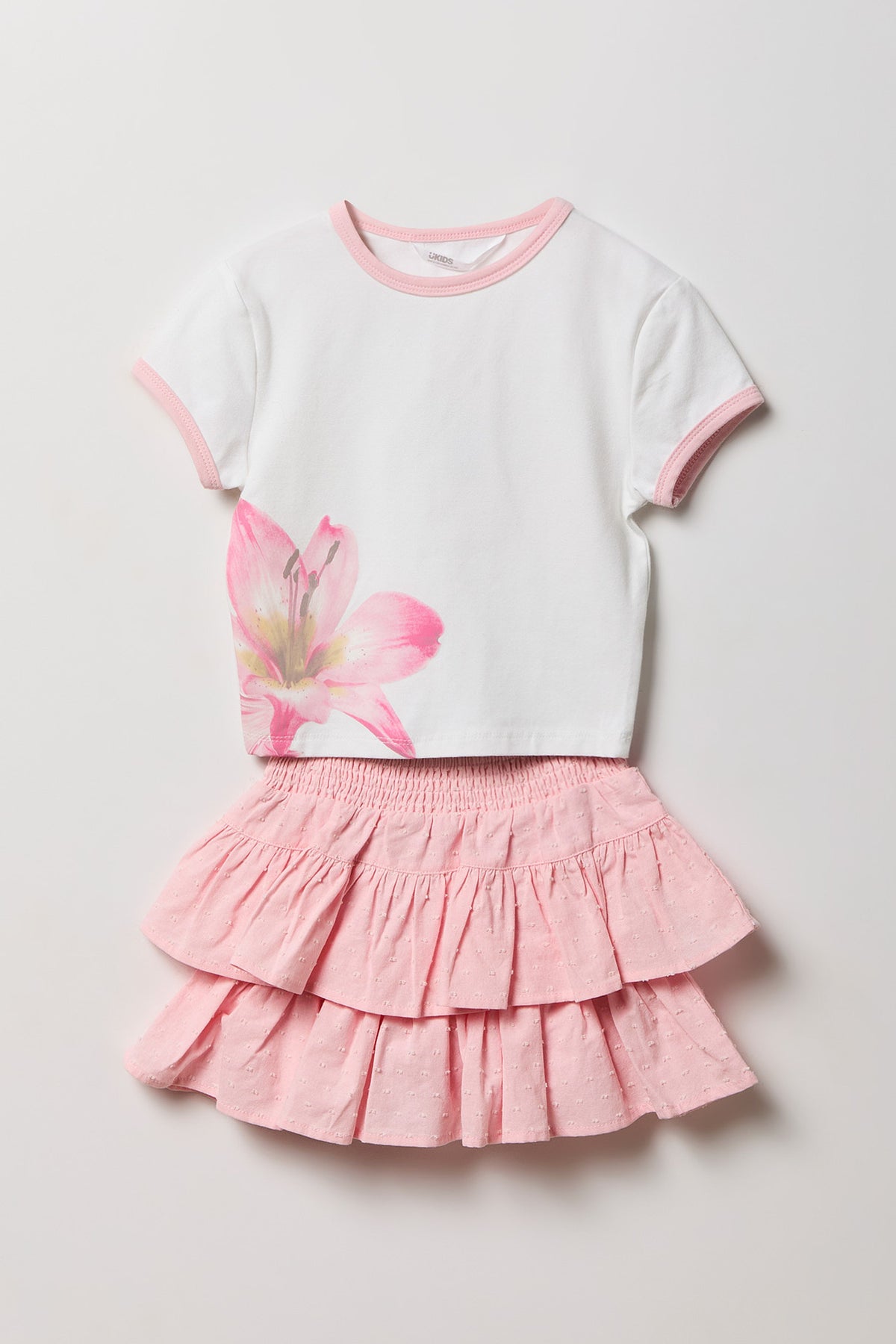 Ensemble avec t-shirt imprimé et jupe-short pour fille