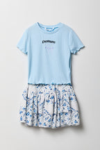 Girls Graphic T-Shirt & Tiered Skort Set