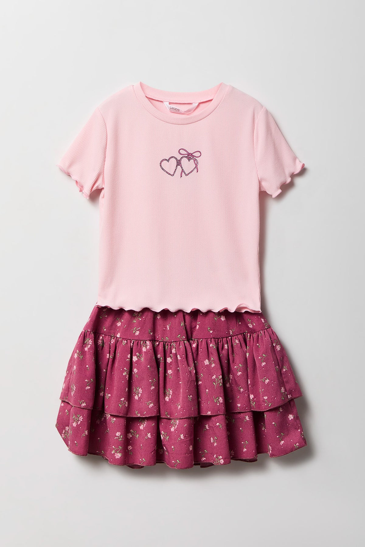 Girls Graphic T-Shirt & Tiered Skort Set - Mauve