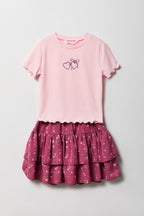 Girls Graphic T-Shirt & Tiered Skort Set