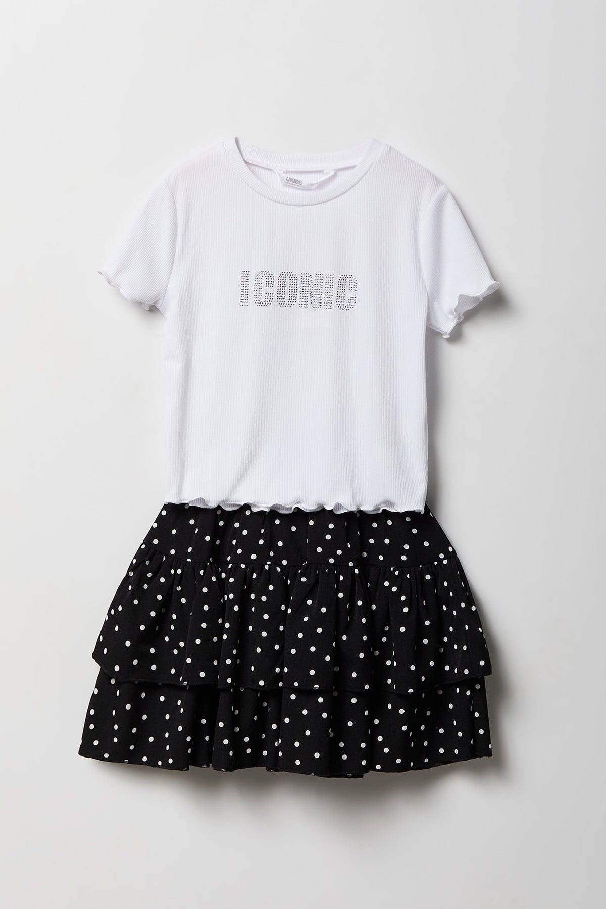Girls Graphic T-Shirt & Tiered Skort Set - Black
