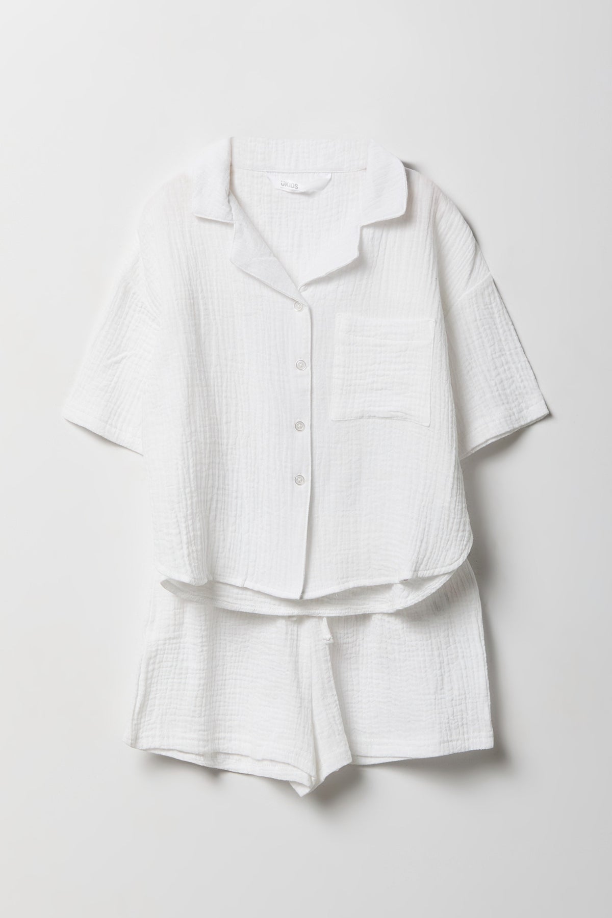 Girls Gauze Button-Up Top & Short Set - White