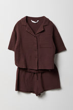 Ensemble avec haut boutonné en gaze et short pour fille