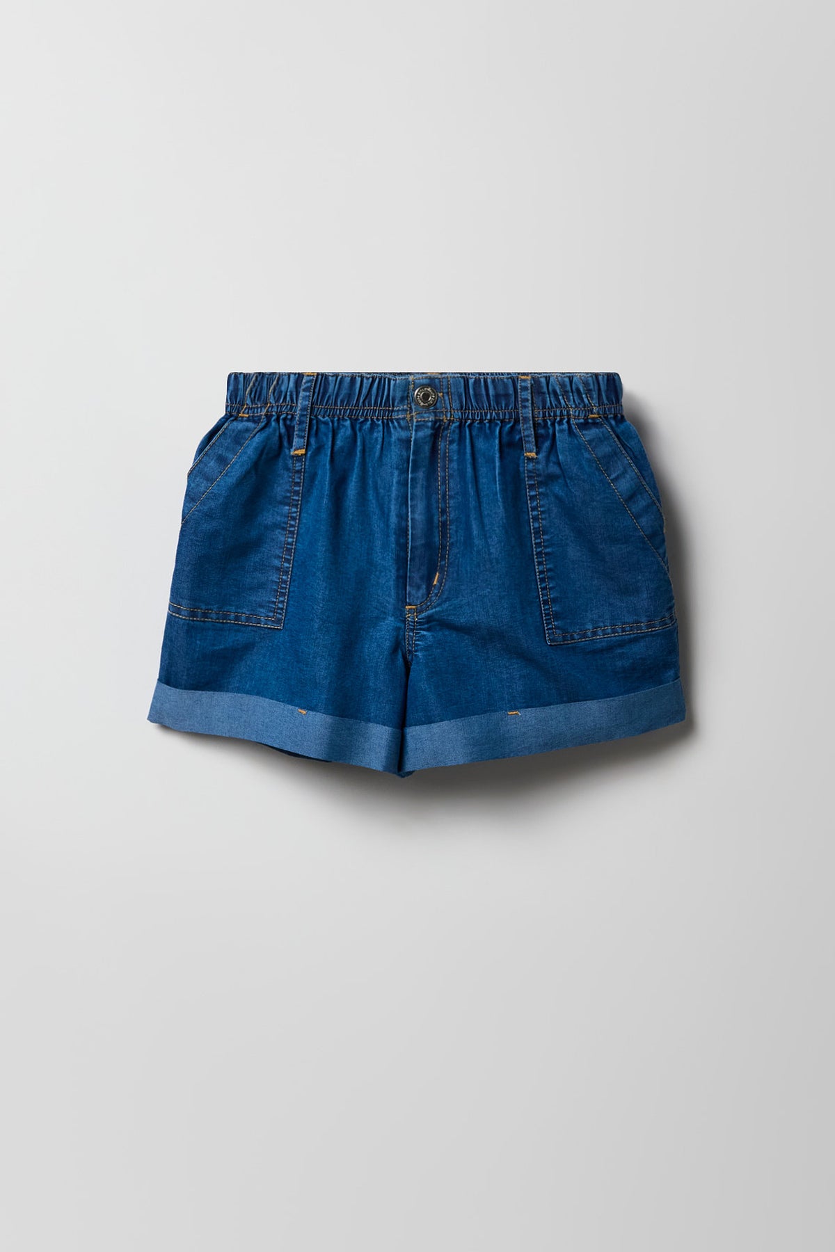 Elastic Waist Denim Short - Medium Blue