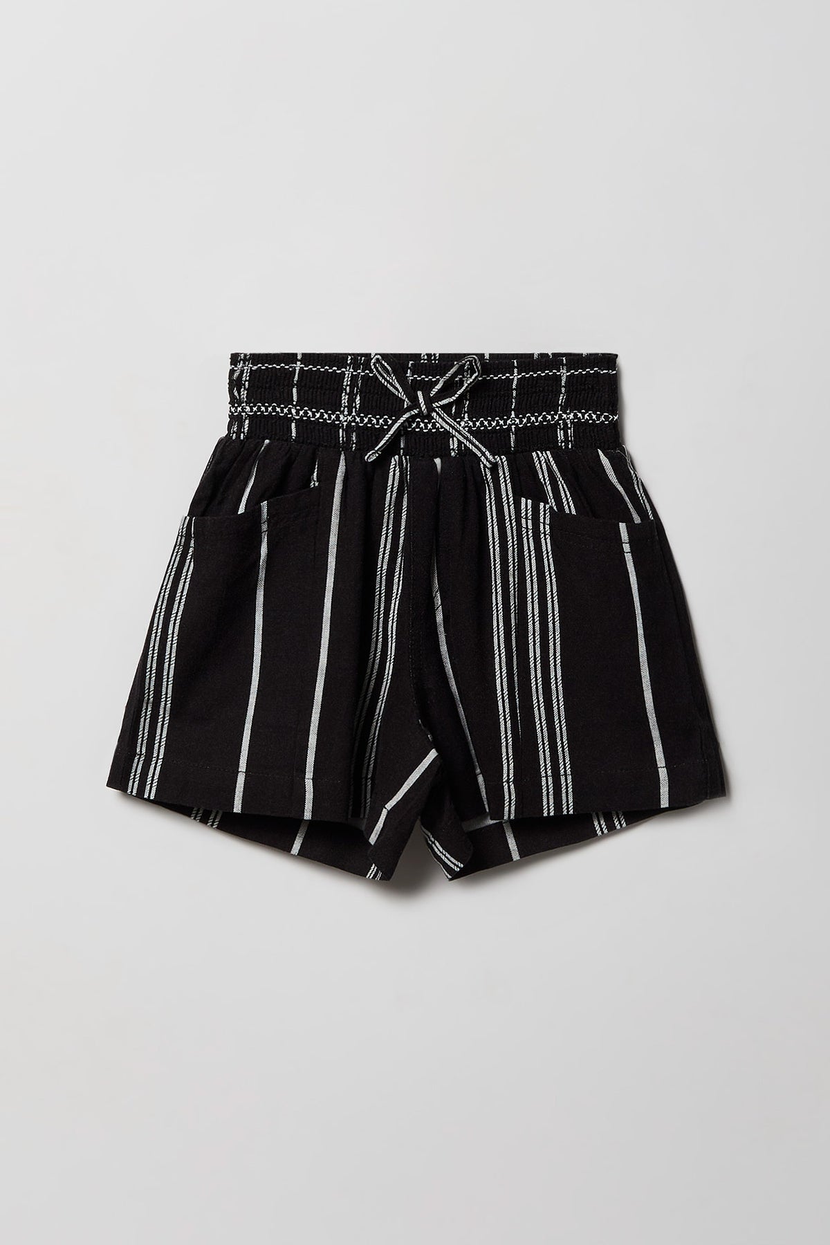Girls Linen-Blend Short - Black with White