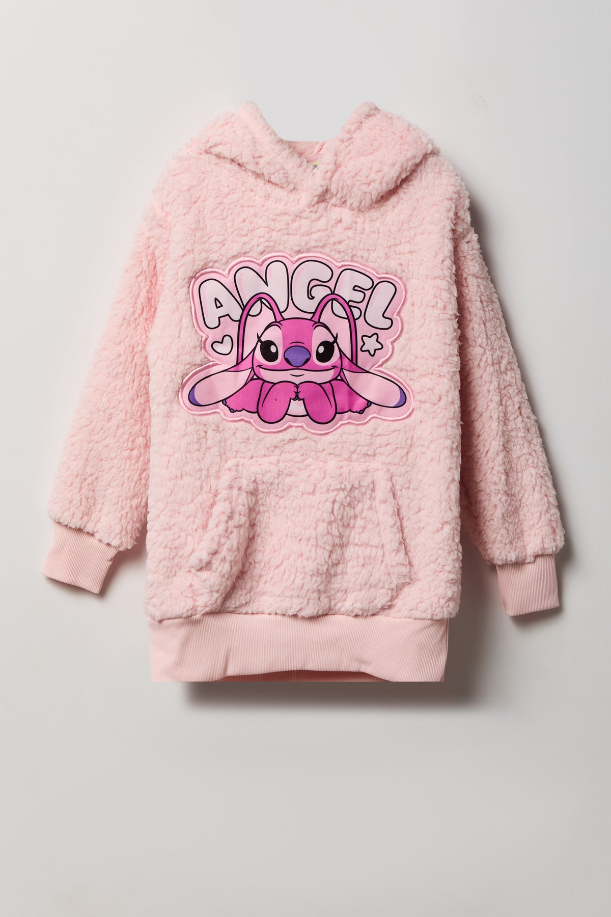 Girls Stitch Graphic Boxy Sherpa Hoodie - Light Pink