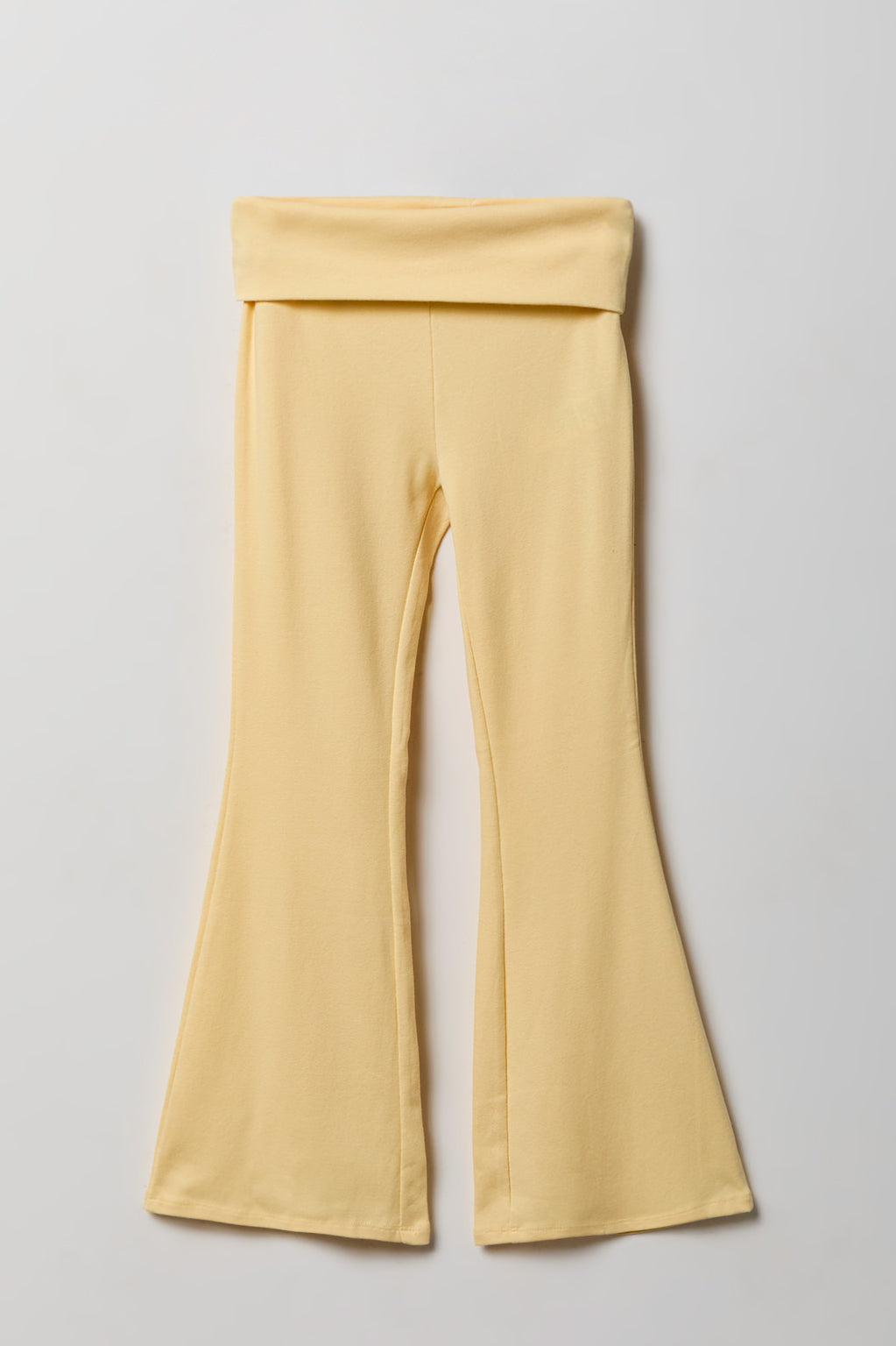 Alt View 2. Girls Ribbed Foldover Flare Pant - Yellow