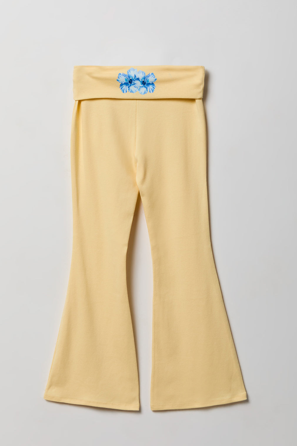 Girls Ribbed Foldover Flare Pant - Yellow