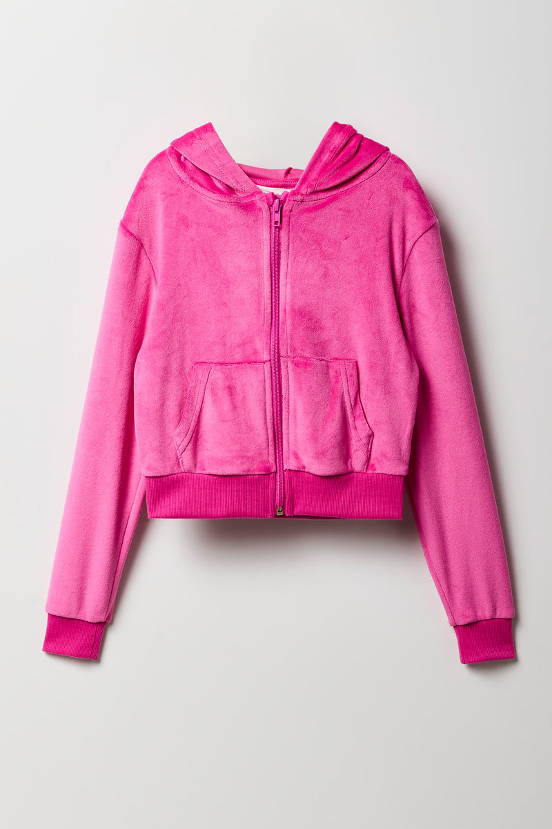 Haut à capuchon en velours à imprimé Aeropostale avec fermeture à glissière pour fille