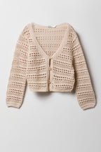 Girls Crochet Button-Up Cardigan