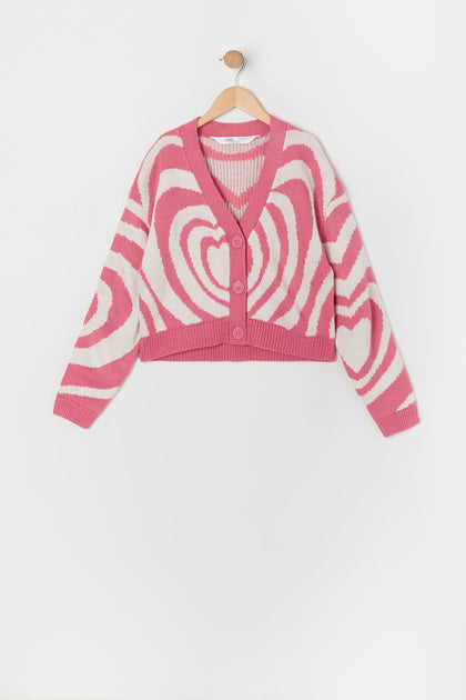 Cardigan en tricot motif jacquard avec coeurs pour fille