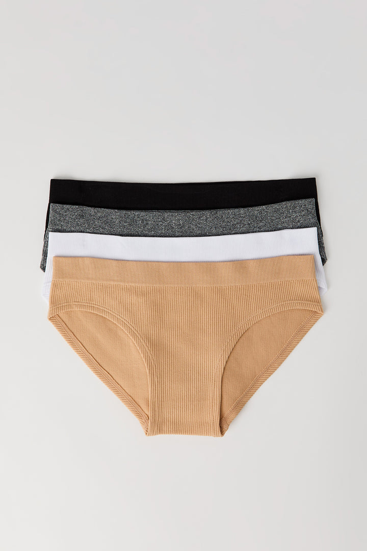 Sous-vêtement côtelé sans couture pour fille (Paquet de 4)