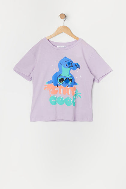 T-shirt lilas à imprimé Stitch pour fille