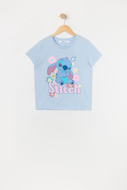 T-shirt à imprimé Stitch avec fleur pour fille