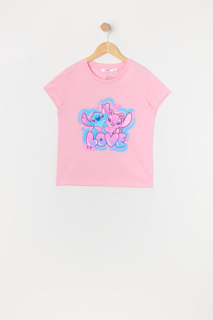 Girls Stitch and Angel Love Graphic T-Shirt