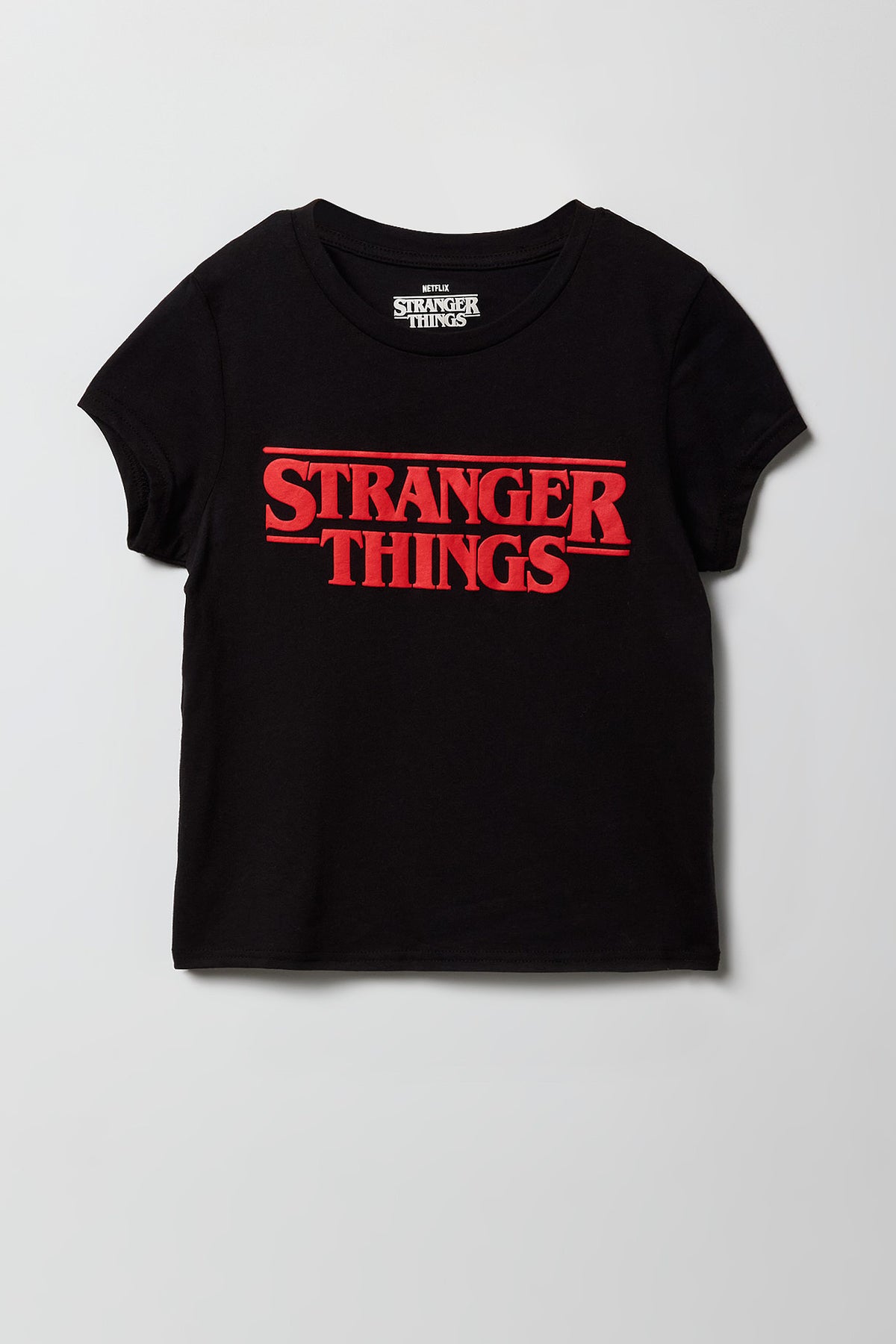 Girls Stranger Things Puff Print T-Shirt - Black