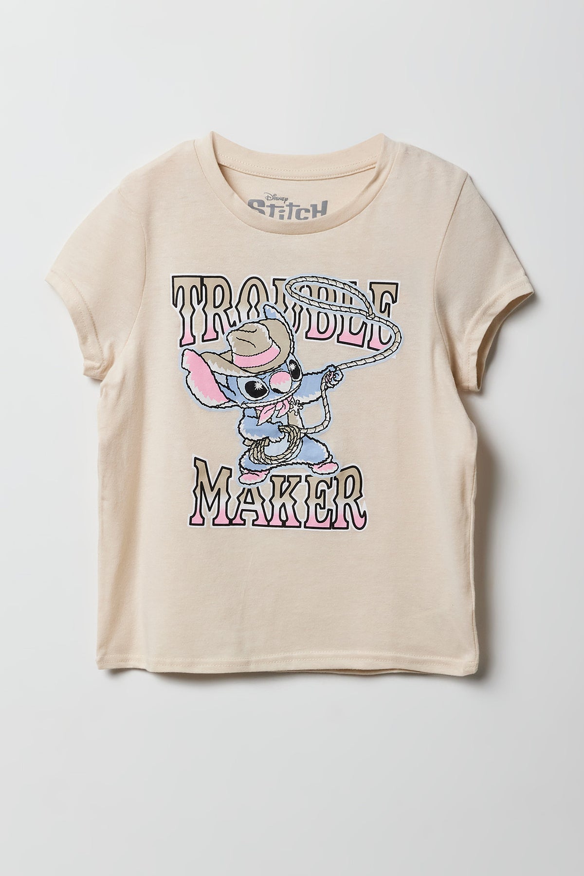 Girls Luxe Heavy Cotton Stitch Graphic T-Shirt - Beige