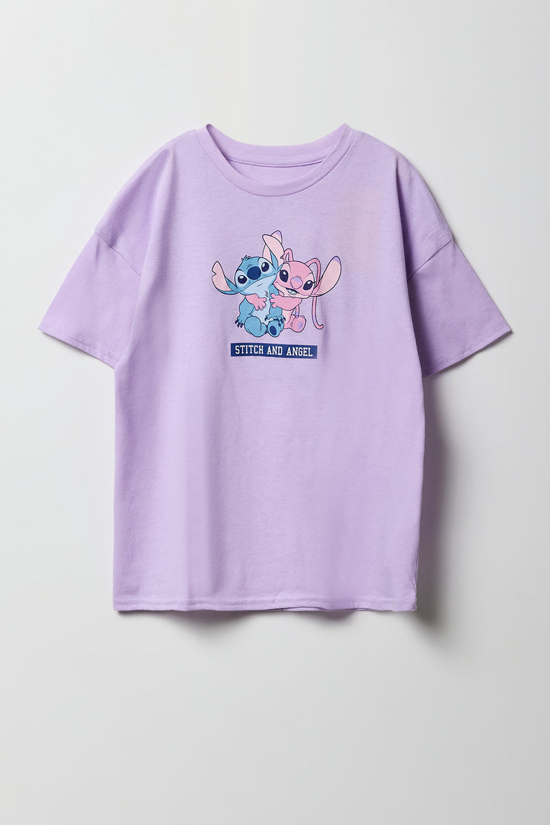 T-shirt surdimensionné à imprimé Stitch & Angel pour fille