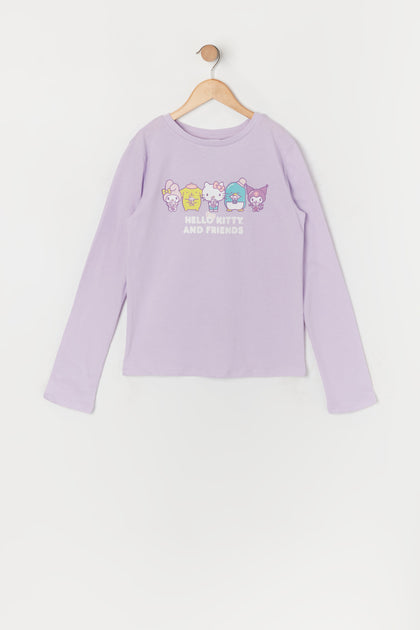 Girls Purple Hello Kitty Graphic Long Sleeve Top