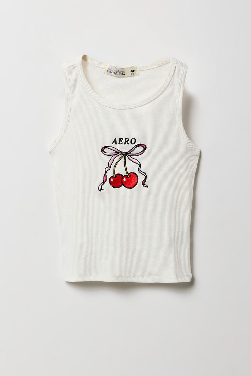 Débardeur côtelé avec motif brodé Aero Cherry Bow pour fille