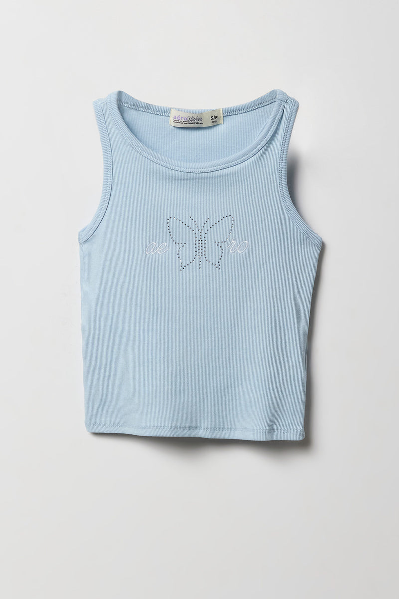 Débardeur côtelé avec motif brodé Aero papillon à pierres du Rhin pour fille