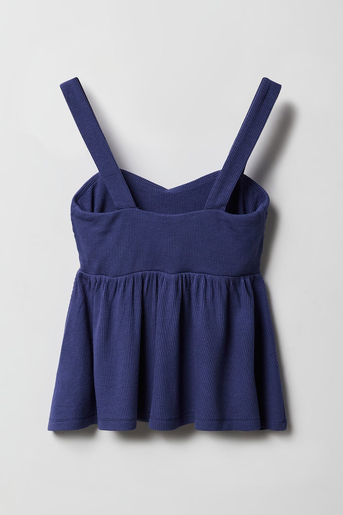 Alt View 2. Girls Ribbed Fit and Flare Tank - Navy