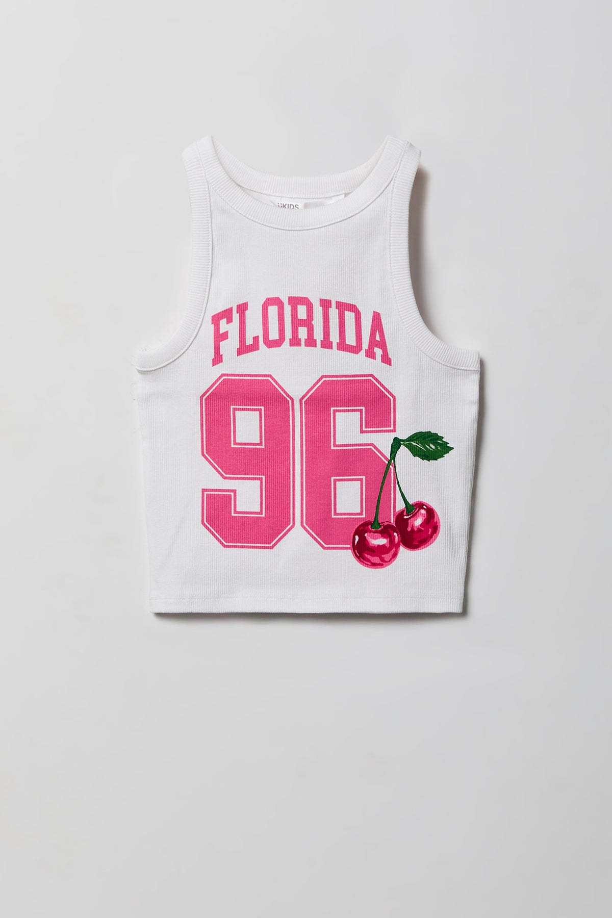 Girls Graphic Ribbed Tank - White