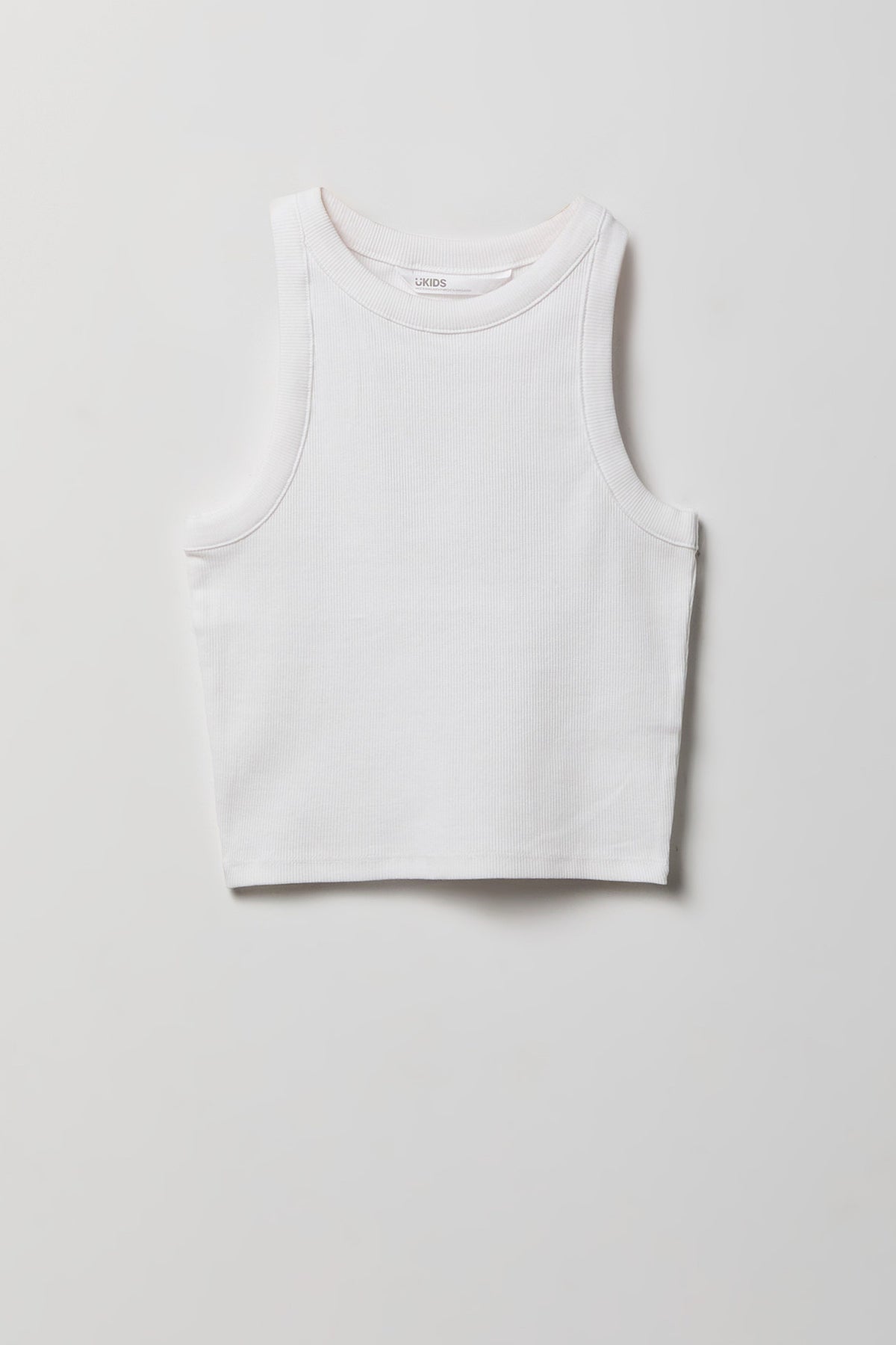 Girls Ribbed High Neck Tank - White