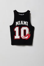 Girls Graphic Ribbed High Neck Tank