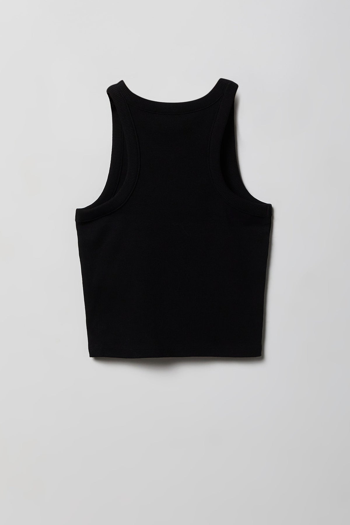 Alt View 2. Girls Graphic Ribbed High Neck Tank - Solid Black