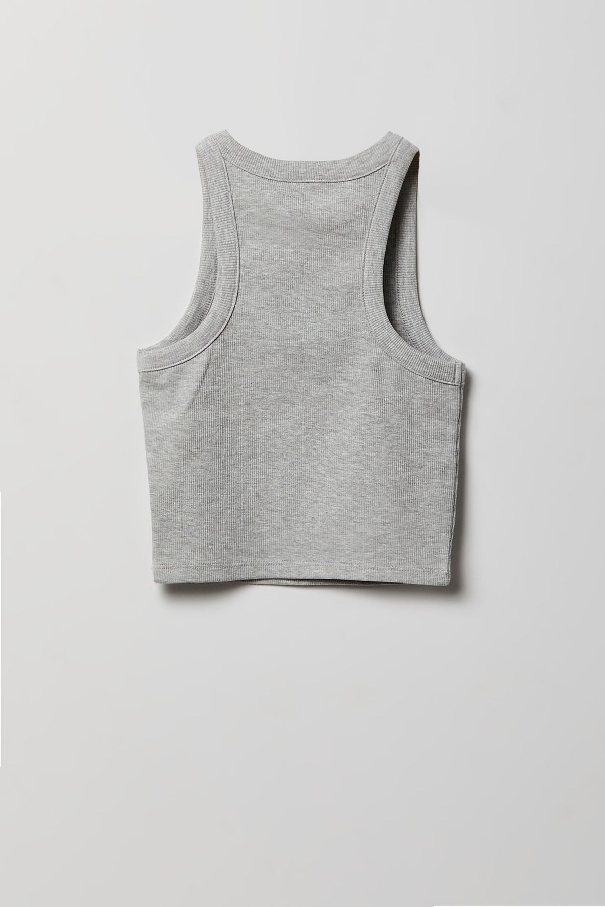 Alt View 2. Girls Graphic Ribbed High Neck Tank - Heather Grey