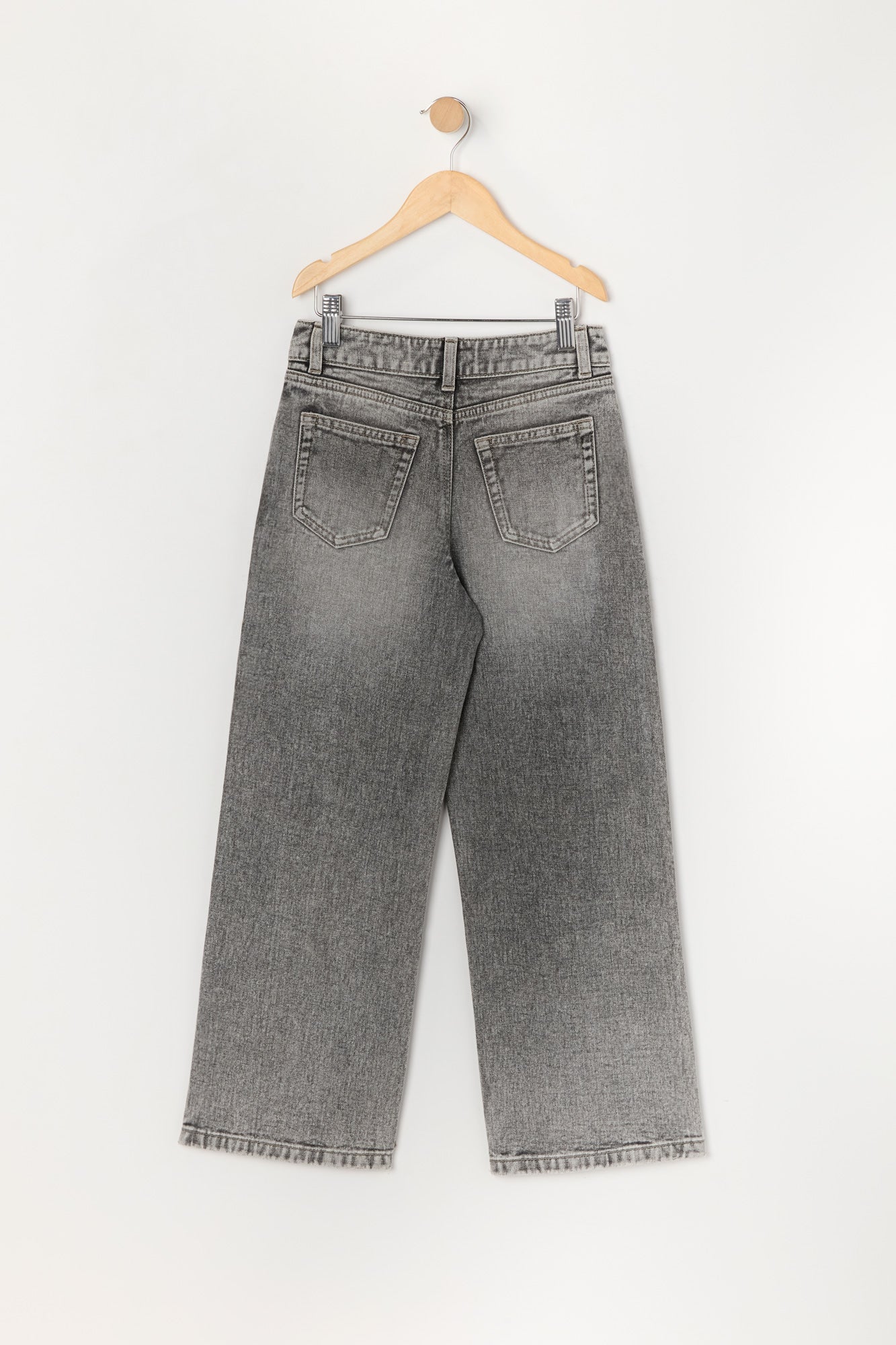 Girls Grey Wash High Rise Wide Leg Jean