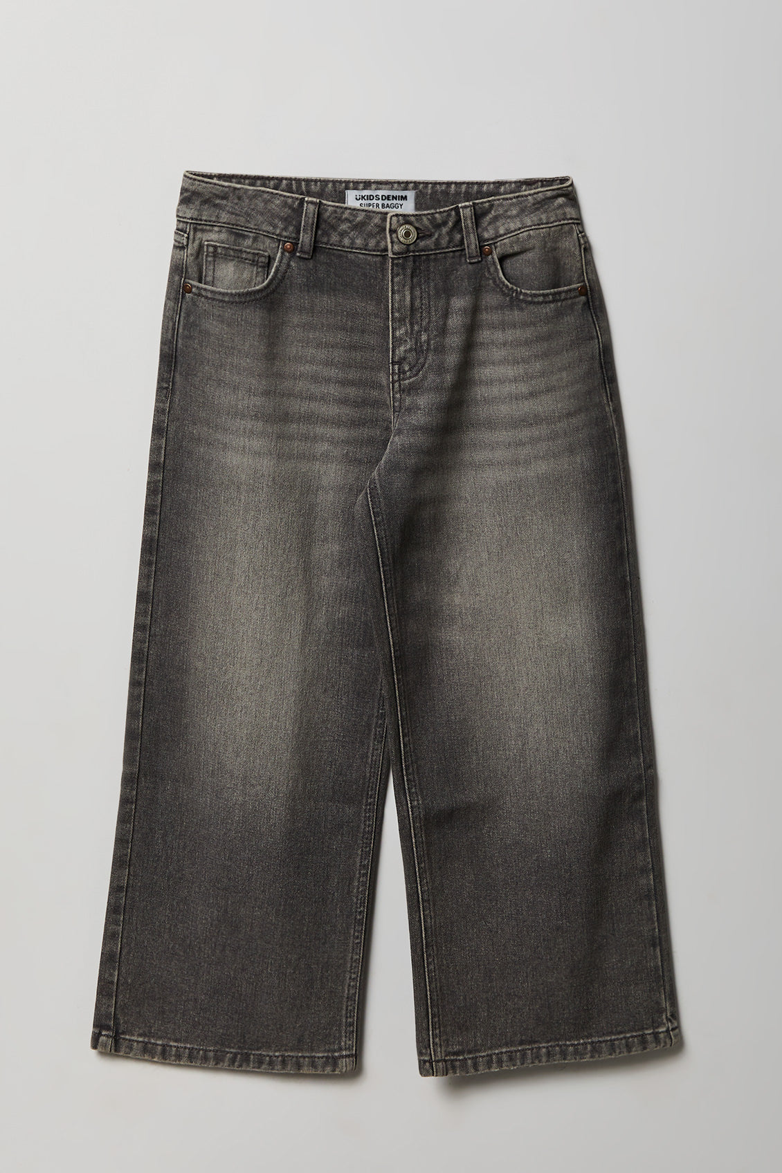 Jean super baggy mi-taille délavé gris pâle pour fille