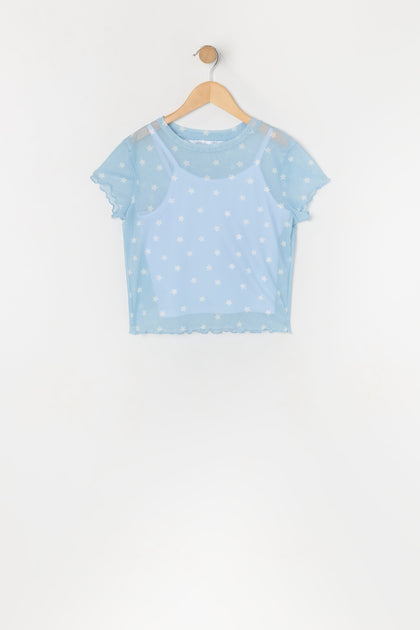 T-shirt en filet à imprimé Étoile avec débardeur pour fille