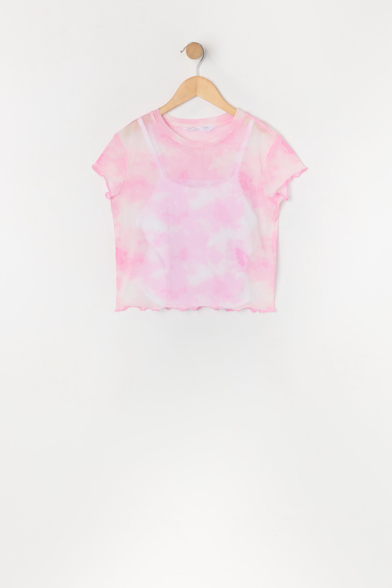 Girls Tie Dye Print Mesh T-Shirt with Tank