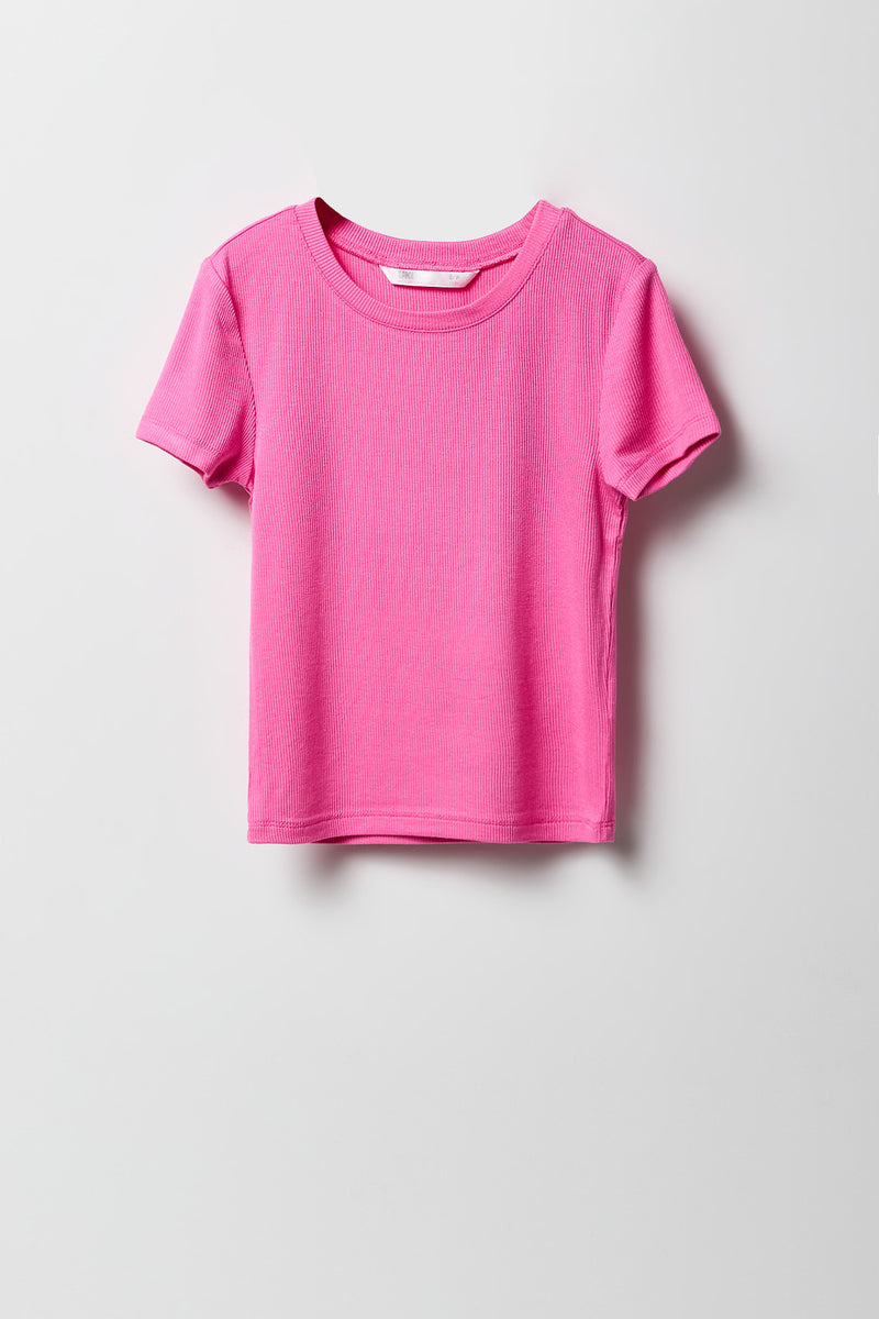 T-shirt ultracourt côtelé pour fille