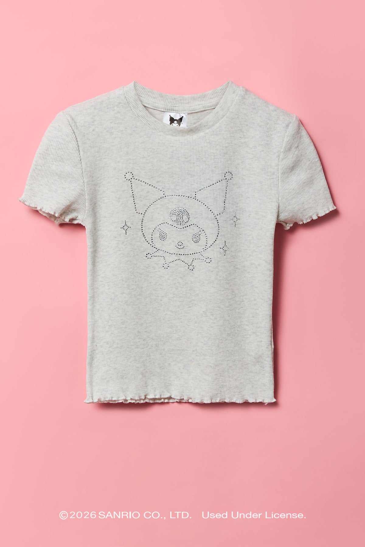 Kuromi™ Girls Rhinestone Ribbed T-Shirt - Heather Grey
