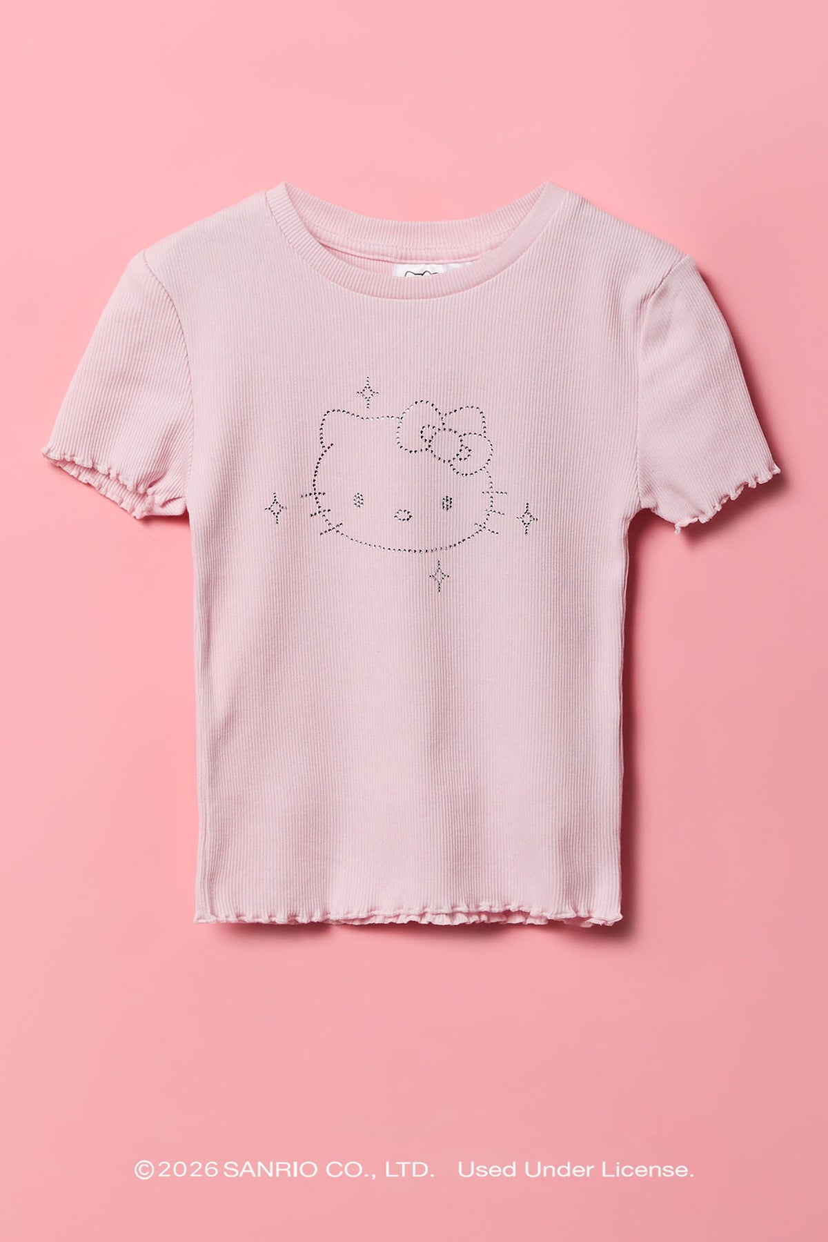 T-shirt côtelé à imprimé Hello Kitty® avec pierres du Rhin pour fille